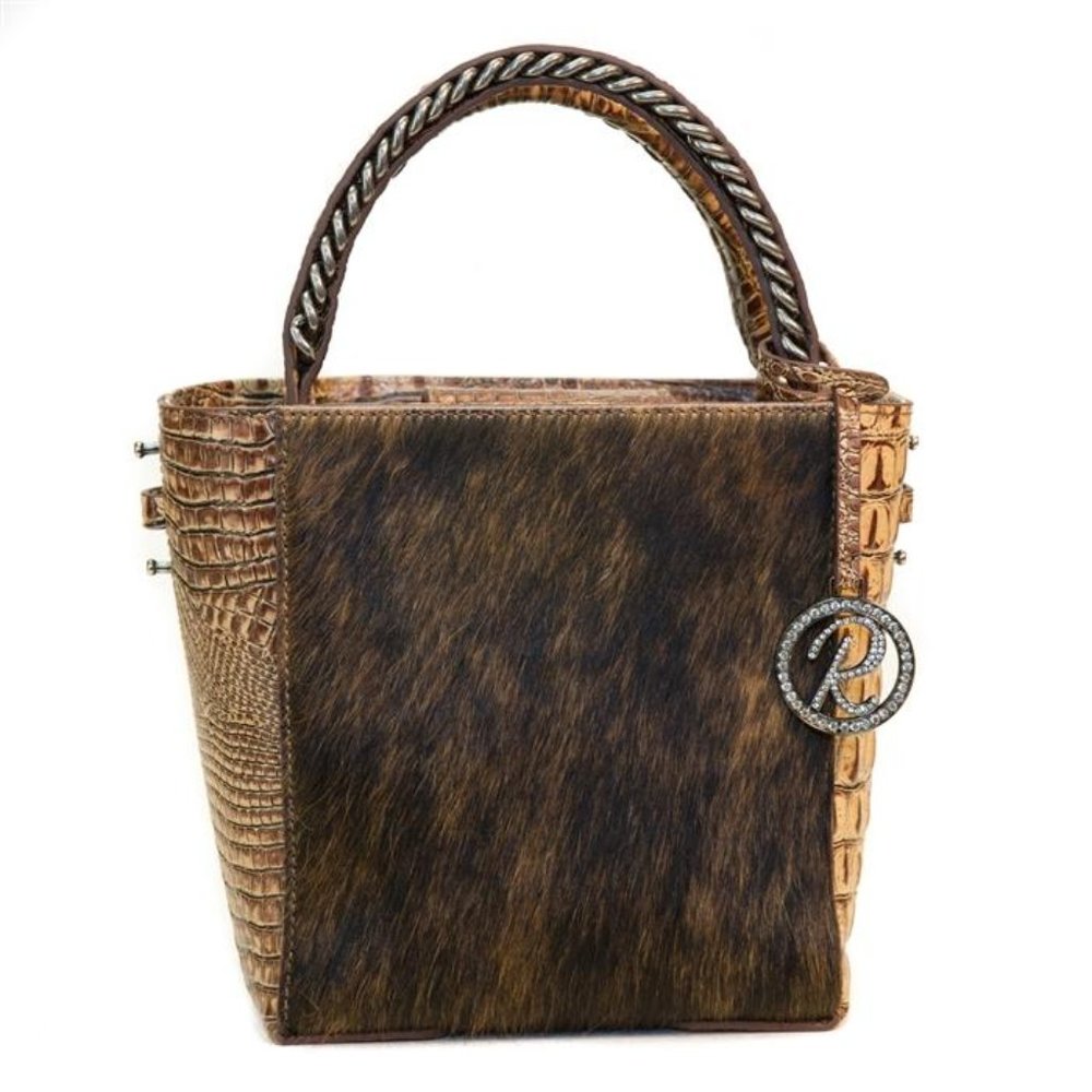Raviani Brown Croc-Embossed Leather Handbag